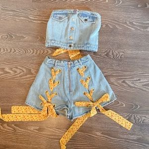 🆕denim set bustier+high waisted shorts M